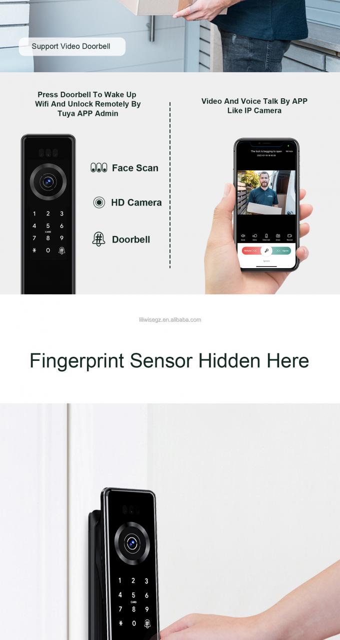 3D gezichtsherkenning Wifi App Cerradura Intelligente Sleutel wachtwoordkaart Smart Door Lock Fingerprint Digitaal Deur slot Met Camera 8