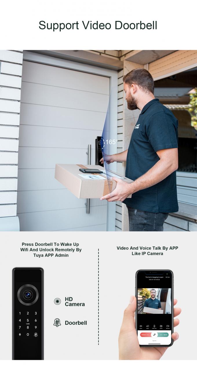 Liliwise Volledig Automatisch Luxe Elektronisch Smart Entry Door Locks Wifi Ble Fingerprint Tuya TTlock Smart Door Lock met Camera 8