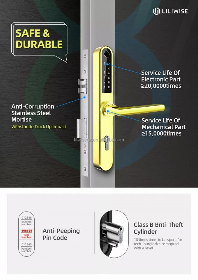 Liliwise Security Electronic Fingerprint Smart Digital Door Lock Outdoor Use Slim Aluminum Fingerprint Door Lock with APP 6